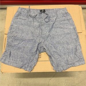 H&M Men’s Light Blue Drawstring Linen-Blend Shorts